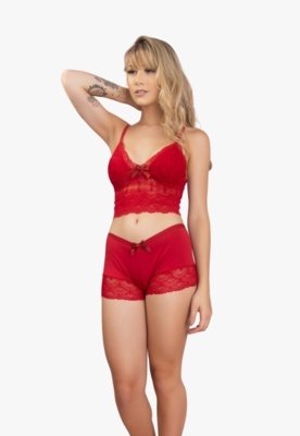 Baby Doll WLS Modas Rendado Andreza Vermelho