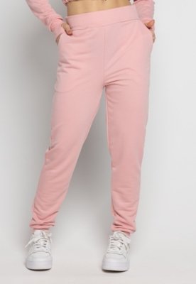 Calça Feminina WLS Modas Moletinho Jogger Com Elástico e Bolsos Rosa