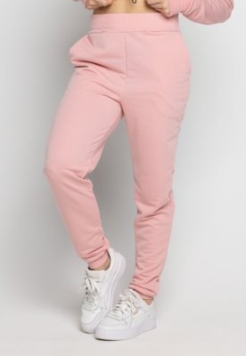 Calça Feminina WLS Modas Moletinho Jogger Com Elástico e Bolsos Rosa