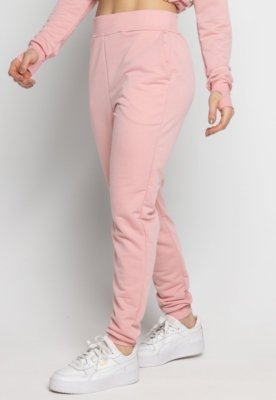 Calça Feminina WLS Modas Moletinho Jogger Com Elástico e Bolsos Rosa