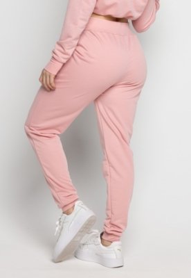 Calça Feminina WLS Modas Moletinho Jogger Com Elástico e Bolsos Rosa