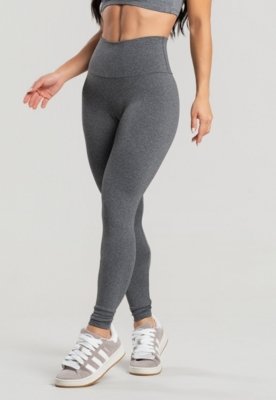 Calça Legging WLS Modas Peluciada Suplex Cós Alto Lisa Cinza