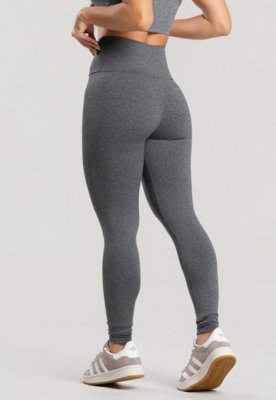 Calça Legging WLS Modas Peluciada Suplex Cós Alto Lisa Cinza
