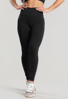 Calça Legging WLS Modas Peluciada Suplex Cós Alto Lisa Preta