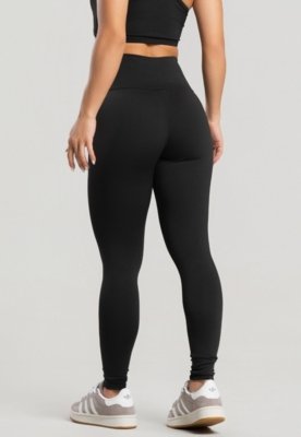 Calça Legging WLS Modas Peluciada Suplex Cós Alto Lisa Preta