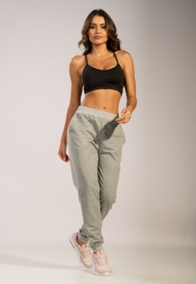 Calça WLS Modas Moletinho Jogger Com Elástico e Bolsos Cinza