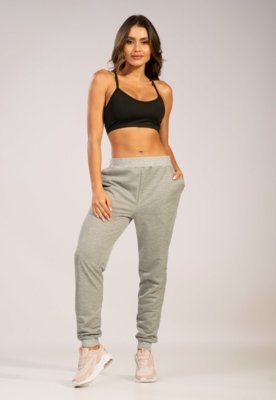 Calça WLS Modas Moletinho Jogger Com Elástico e Bolsos Cinza