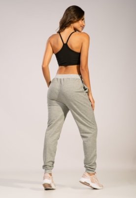 Calça WLS Modas Moletinho Jogger Com Elástico e Bolsos Cinza