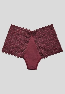 Calcinha Plus Size Com Renda Atraente Cintura Alta WLS Modas Vinho