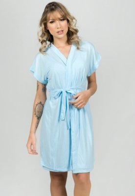 Camisola Feminina WLS Modas Amamentação com Robe Pós Parto Azul Claro