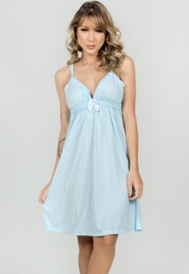 Camisola Feminina WLS Modas Amamentação com Robe Pós Parto Azul Claro