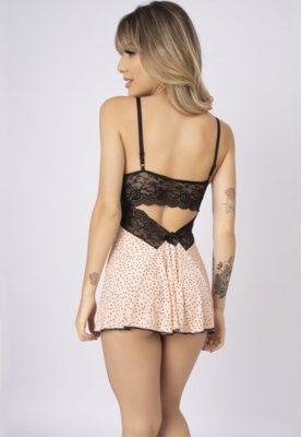 Camisola Liganete WLS Modas Costa Nua com Renda Estampada Rosa