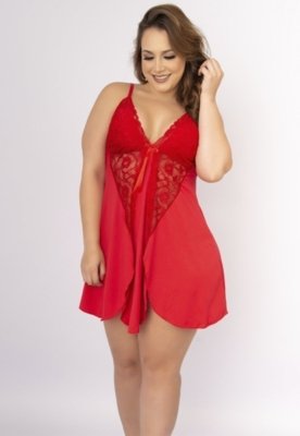 Camisola Plus Size WLS Modas Romantic Renda Lis Vermelho