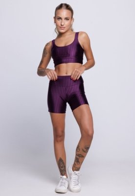 Conjunto Fitness WLS Modas Top Bojo Removível e Short New Zig 3D Roxo