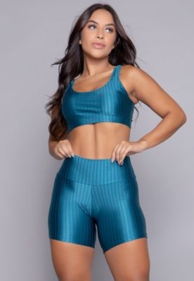 Conjunto Fitness WLS Modas Top Bojo Removível e Short New Zig Azul