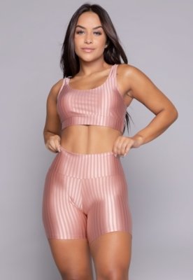 Conjunto Fitness WLS Modas Top Bojo Removível e Short New Zig Rosa Claro