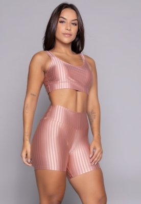 Conjunto Fitness WLS Modas Top Bojo Removível e Short New Zig Rosa Claro