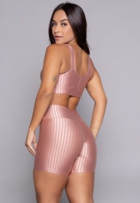 Conjunto Fitness WLS Modas Top Bojo Removível e Short New Zig Rosa Claro