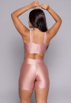 Conjunto Fitness WLS Modas Top Bojo Removível e Short New Zig Rosa Claro
