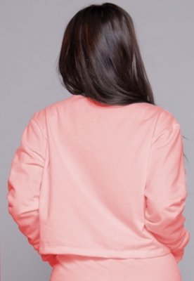 Cropped Blusa Moletinho WLS Modas Moda Gringa Manga Longa Rosa