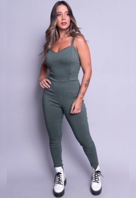 Macacão Casual WLS Modas Liso Bengaline Verde