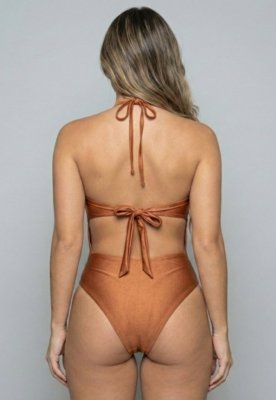 Maiô WLS Modas em Com Bojo Liso Recorte Lateral Dourado