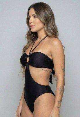 Maiô WLS Modas em Com Bojo Liso Recorte Lateral Preto