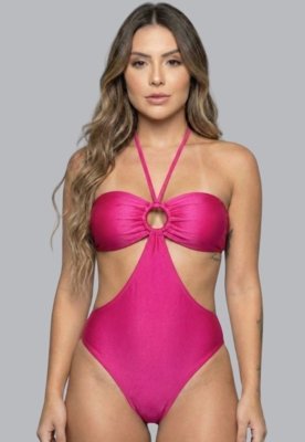 Maiô WLS Modas em Com Bojo Liso Recorte Lateral Rosa