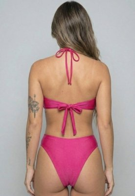 Maiô WLS Modas em Com Bojo Liso Recorte Lateral Rosa