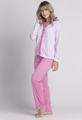 Pijama Feminino Longo WLS Modas de Botão Rebeca Rosa