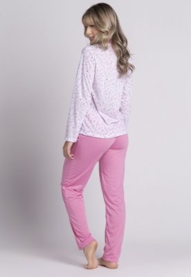 Pijama Feminino Longo WLS Modas de Botão Rebeca Rosa