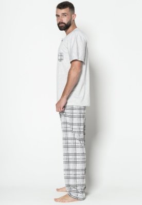 Pijama Masculino WLS Modas Calça Comprida e Manga Curta Cinza