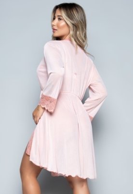 Robe Feminino Tule com Renda e Conjunto Lingerie MilaideWLS Modas Rosê