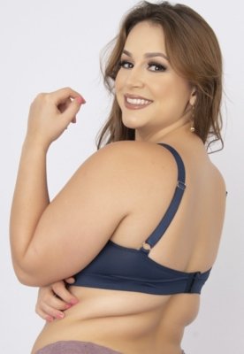 Soutien Reforçado WLS Modas com Renda e Bojo Strappy Azul Marinho