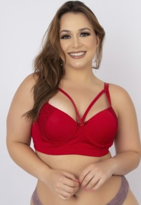 Soutien Reforçado WLS Modas com Renda e Bojo Strappy Vermelho