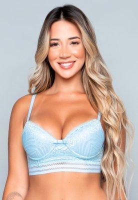 Sutiã WLS Modas Lingerie Com Bojo Renda E Elástico Azul Claro