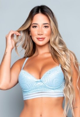 Sutiã WLS Modas Lingerie Com Bojo Renda E Elástico Azul Claro