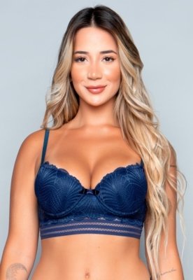 Sutiã WLS Modas Lingerie Com Bojo Renda E Elástico Marinho