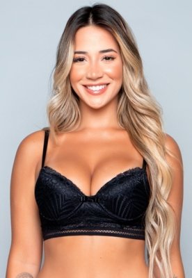 Sutiã WLS Modas Lingerie Com Bojo Renda E Elástico Preto