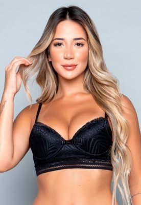 Sutiã WLS Modas Lingerie Com Bojo Renda E Elástico Preto