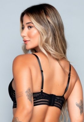 Sutiã WLS Modas Lingerie Com Bojo Renda E Elástico Preto
