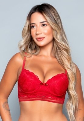 Sutiã WLS Modas Lingerie Com Bojo Renda E Elástico Vermelho