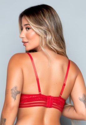 Sutiã WLS Modas Lingerie Com Bojo Renda E Elástico Vermelho