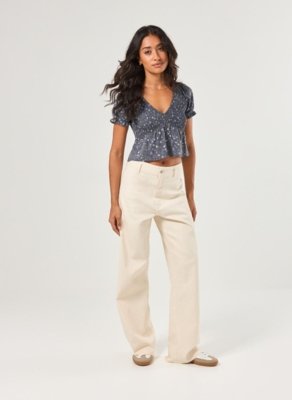 Blusa Azul Florida Com Lastex