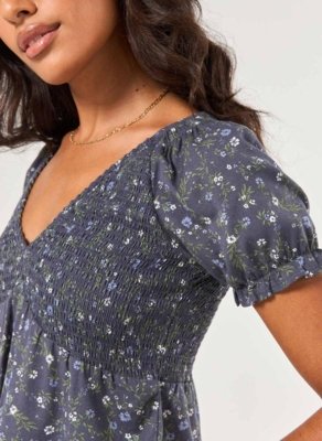 Blusa Azul Florida Com Lastex