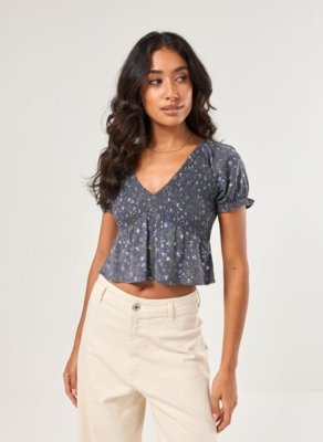 Blusa Azul Florida Com Lastex