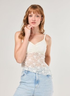 Blusa De Alcinha Em Renda Off-White