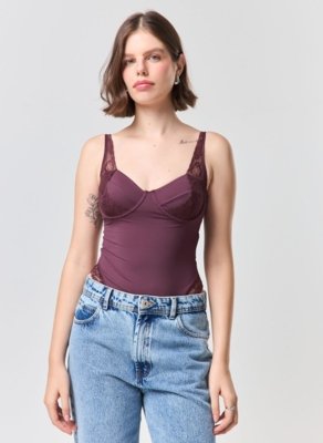 Body Poliamida E Renda Meia Taça