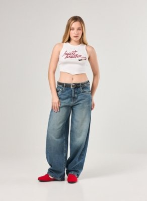 Calça Barrel Jeans Escuro