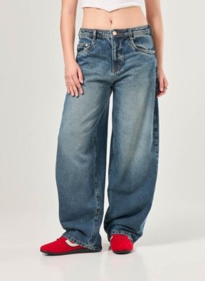 Calça Barrel Jeans Escuro